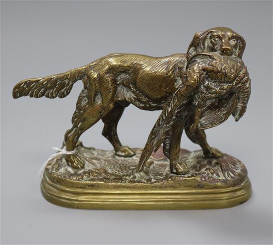After Dubuchand. A bronze group of a dog with a pheasant height 12.5cm